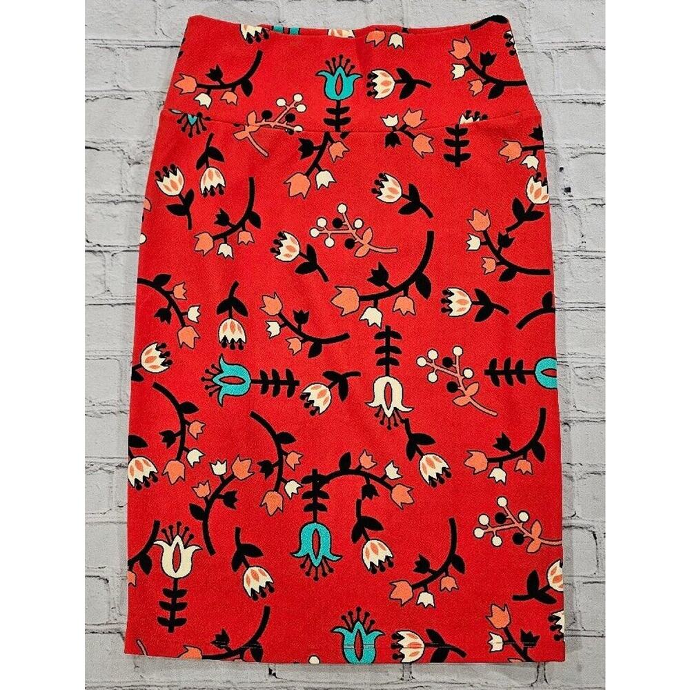 Lularoe Orange Pencil Skirt Textured Fabric Floral WOMENS SIZE SMALL